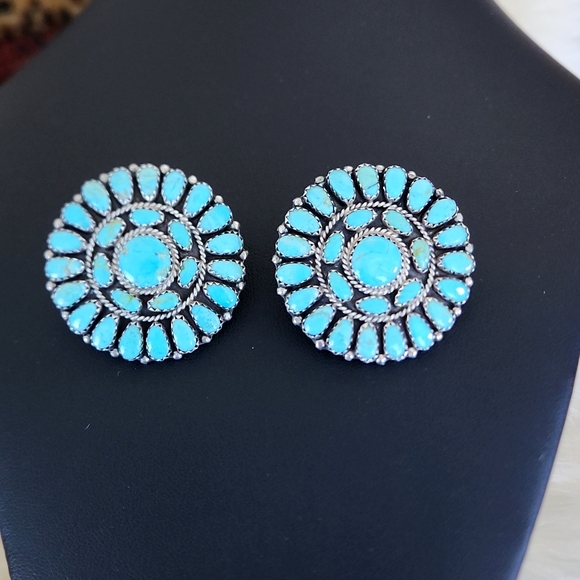 Stunning Vintage Native American Navajo Turquoise Flower Cluster Earrings 🩵🎁 - Picture 11 of 15